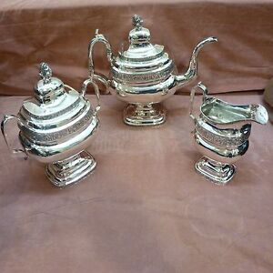 Antique Coin Silver 3 Pc Tea Set By John Crawford 1815 1843 Silversmith Ny Phil