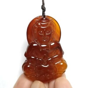 2 4 Inch Old China Natural Red Agate Carving Avalokitesvara Statue Pendant Gift