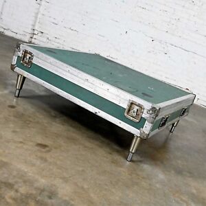 Vintage Industrial Case Low Square Turquoise Coffee Table With Chrome Latches