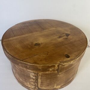 Vtg Primitive Hand Made Round Wood Pantry Box Cheese Box 16 Diameter