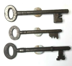 3 Antique Mortice Keys Steel 7 9 Cm S Original Different Designs Set 2