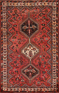 Geometric Red Ivory Traditional Area Rug 4x6 Handmade Wool Carpet