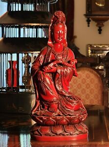 Large Buddha Statue 13 5 Kwan Yin Guanyin Bodhisattva Red Ox Blood Resin Heavy