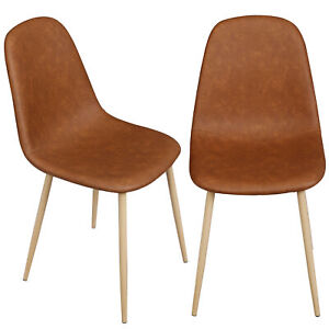 Dining Chairs 2pcs Washable Pu Cushion Seat And Upholstered Back With Metal Legs