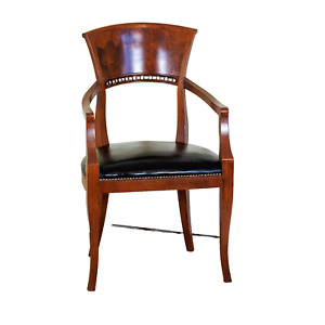 Vintage Leather Hardwood Chair Hand Crafted Made In Italy
