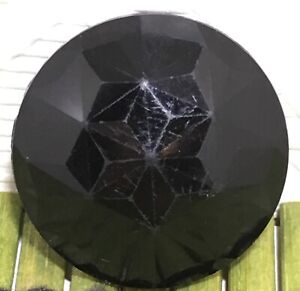 Antique Jet Black Glass Button Large Faceted Stars Metal Birdcage Shank 1 1 16 