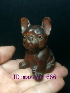 Japanese Boxwood Hand Carved Lovely Dog Figure Statue Netsuke Collectable Gift