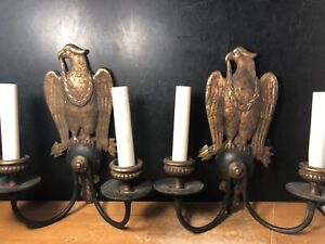 Antique Vintage Pair Federal Style Eagle Double Wall Sconce Set