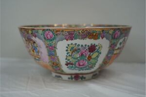 Antique Chinese Rose Medallion Porcelain Punch Bowl 12 