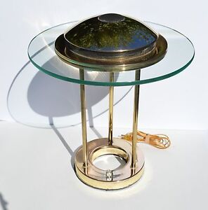 Beautiful Modern Mid Century Flying Saucer Shape Brass And Glass Desk Table Lamp