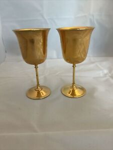 Vintage International Silver Co Gold Electroplate Chalice Wine Goblet Set Of 2