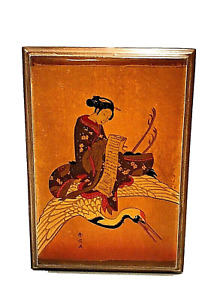 Antique Suzuki Harunobu Signed Japanese Wood Block Art Print On Board Decoupage