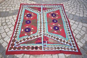 Uzbek Suzani Cover 54 X 63 Vintage Silk Embroidered Wall Hangings Suzani