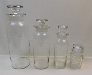4 Antique Pharmacy Apothecary Glass Bottles Lot