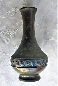 Oriental Bronze Finish Brass Vase With Aged Green Patina 21 5cm