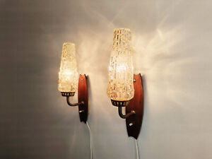 Vintage Pair Of Sconces Wall Lights Mid Century Teak And Brass Lamps Swedish