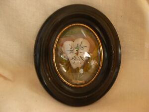 Antique French Framed Mourning Fabric Hair Work 19th Century