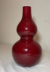 Vintage Handmade Original Sang De Boeuf Chinese Red Oxblood Pottery Gourd Vase