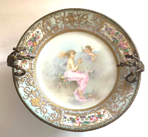 Antique Sevres Porcelain Cherub Plate With Ormolu Trim Basket Date Mark 1771
