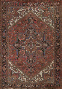 Vegetable Dye Wool Rust Heriz Area Rug 9x11 Vintage Handmade Traditional Carpet