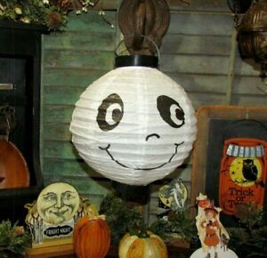 Primitive Old Tyme 8 Spooky Ghost Specter Halloween Party Paper Led Lantern