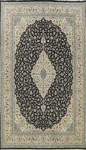 Floral Black Kirman Turkish Oriental Area Rug Traditional Home Decor 8x12 Carpet