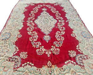 8 10 X16 7 Antique Hand Knotted Kermani Kashani Vintage Wool Red Rug