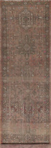 Semi Antique Tribal Geometric Ardebil Runner Rug 3x14 Hand Knotted Wool Carpet