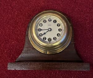 New Haven 8 Day 3 Inch Dial Brass Ships Clock With Base Original Finish And Key
