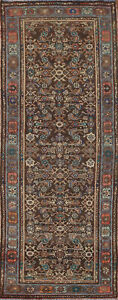 Vintage Brown Light Blue Malayer Runner Rug 3x10 Wool Handmade Hallway Carpet