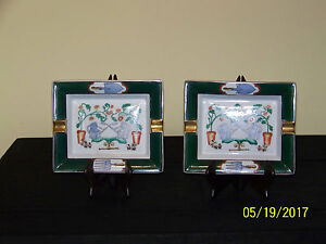Pair Antique Chinese Cigar Trays Famille Rose Hand Painted For French Market
