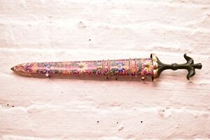 Rare Atq Chinese Dagger Jade Stone Hilt W Enamel Cloisonne Scabbard Weapon Knife