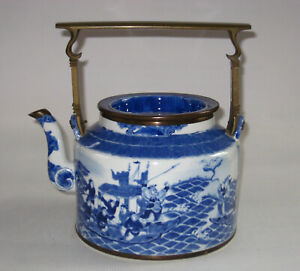 Large Antique Chinese Blue White Porcelain Tea Pot Kettle Admiral Zheng He