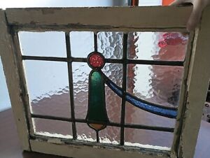 Midsize Old English Leaded Stained Glass Window Abstract Floral