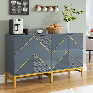 59 Gray Sideboard Buffet Cabinet With Adjustable Shelf For Kitchen Dining Room