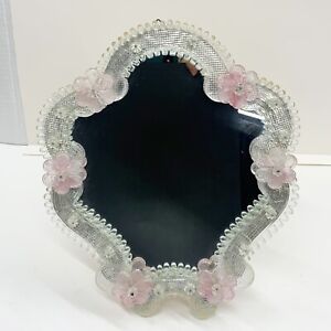 Vanity Mirror Italian Venetian Murano Art Glass Dressing Table Top Pink Flowers