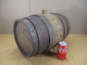 Vtg Oak Wood Whiskey Wine Beer Barrel Keg W 6 Metal Bands Both Lids 17 X 12 