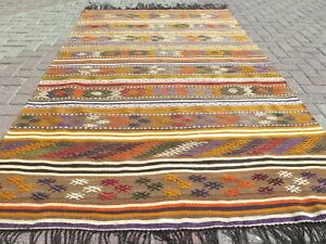 Vintage Turkish Kilim Rug Tribal Kelim Floor Wool Rug 60 X99 Area Rug Carpet