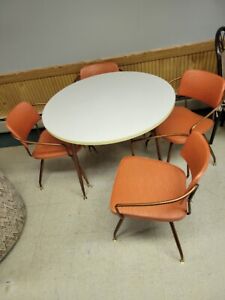 Vintage Mid Century Table Chairs Orange Vinyl Local Pickup