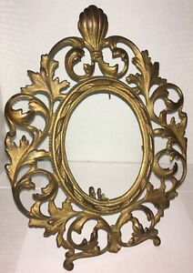 Vintage Victorian Tabletop 10 Tall Ornate Easel 4 X 5 Oval Mirror Photo Frame