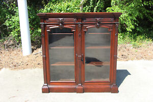 Fancy Walnut Victorian Original Finish Bookcase With Two Top Drawers Ca 1870