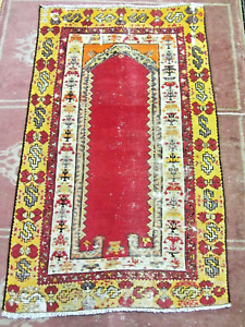 Turkish Anatolian Prayer Rug Striking Antique Yellows 33 X 52 Woven Art Worn