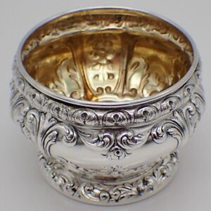 Ornate Open Salt Dish Gorham Sterling Silver 1916 No Mono
