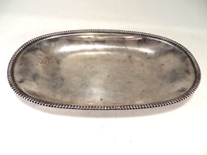 Silverplate Oval Serving Dish Beaded Edge Tarnished