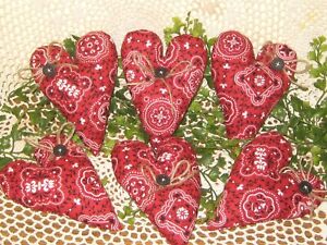 Country Decor 6 Red Bandana Fabric Hearts Bowl Fillers Handmade Valentine Gift
