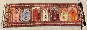 Muslim Family Prayer Rug Antique Turkish Silk Wool Runner 101 X 31 