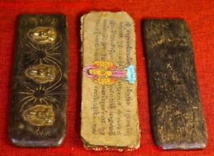 9 Old Tibet Buddhism Temple Bodhi Wood Bronze Exorcism Buddha Scripture Book