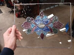 Vintage Stained Glass Window 14 X 11 Glass Window Insert Old Antique Style 