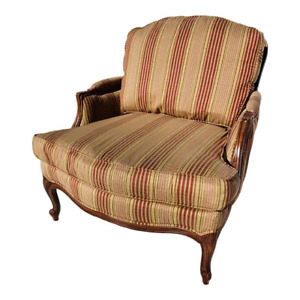 Ethan Allen French Louis Xv Style Striped Versailles Bergere Chair