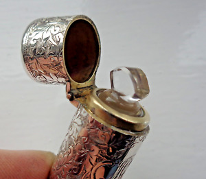 Victorian 1893 Cased Solid Silver Bright Cut Scent Bottle